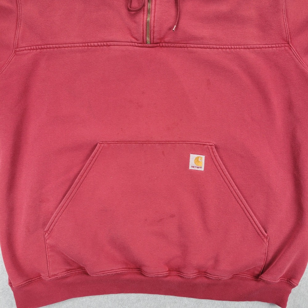 Carhartt Quarter Zip Hoodie Mens XL Red K217 Faded Heavyweight Workwear Pullover - Picture 2 of 10